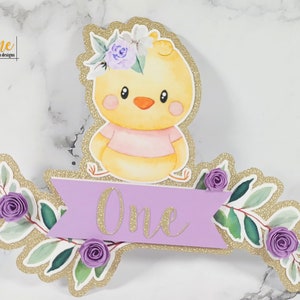 Chick One First Birthday Purple Cake Topper This Chick Is One First Birthday Cake Decor Purple Rose Gold Glitter Chick Birthday