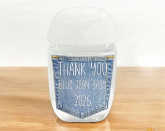 Blue Jean Baby Hand Sanitizer Favor Stickers Sheet Denim Party Favor Stickers Set of 29 Denim and Diamonds