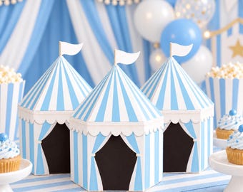 Circus Tent Favor Box for Party Carnival Theme Kid's Party Favor Blue and White Circus Personalized