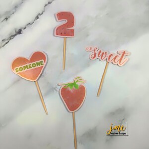 Berry Sweet Cupcake Toppers Second Birthday Cake Decor Strawberry Cupcake Toppers Two Sweet Berry Cupcake Toppers Strawberry Birthday