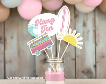 Hang Ten Centerpiece Sticks Set of 4 Surfer Girl Table Decor Surfer Theme Pink