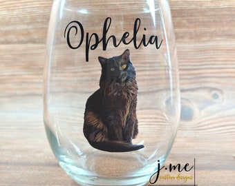 Wine Glass Personalized Gift for Pet Owner Animal Lover Gift Custom Wine Glass with Pet's Photo and Name Stemless Wine Glass Gift