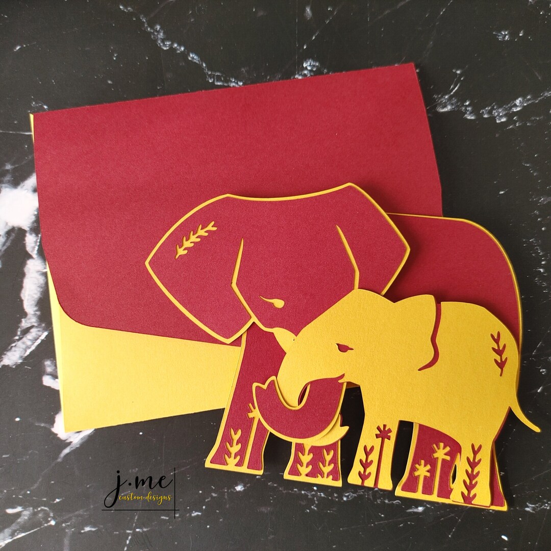 Elephant Greeting Card Handmade Mother's Day Card With Custom Envelope ...
