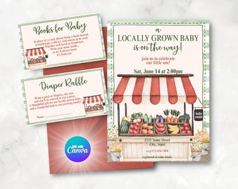 Locally Grown Baby Shower Farm Stand Invitation Template Editable Printable Invite