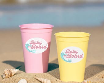 Baby on Board Surfer Girl Party Favor Stickers Baby Shower Decorations Pink