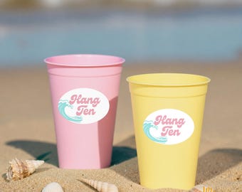 Hang Ten Surfer Girl Party Favor Stickers First Birthday Decorations Pink