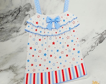 Red White and Due Party Favor Box Baby Shower Party Gift Box for Guests Stars and Stripes Ruffle Dress Favor Box