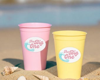 The Big One Party Favor Stickers First Birthday Decorations Surfer Girl Pink
