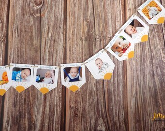 The Big One First Birthday Photo Banner Beach Theme First Year Photo Banner 12 Month Photo Milestone Banner for First Birthday Party Bright