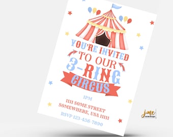 Three-Ring Circus Third Birthday Invitation Template Circus Birthday Third Birthday Kid's Birthday Invite Customized Invitation Digital