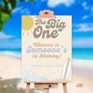 The Big One First Birthday Welcome Sign Editable Template Retro Design Summer Birthday Retro Surfer Ocean Theme Birthday Party Decor