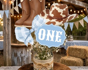 My First Rodeo Centerpiece Sticks First Birthday Cowboy Blue Brown Western Party Decor Set of 4 Centerpiece Sticks Coquette Cowboy Birthday