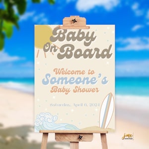 Baby on Board Welcome Sign for Surfer Baby Shower Editable Sign Ocean Theme Baby Shower Neutral Baby on Board Baby Shower Welcome Sign
