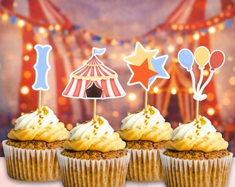 Circus Cupcake Toppers Carnival Birthday Party Cupcake Toppers Come ONE Come All 3 Ring Circus Two the Big Top