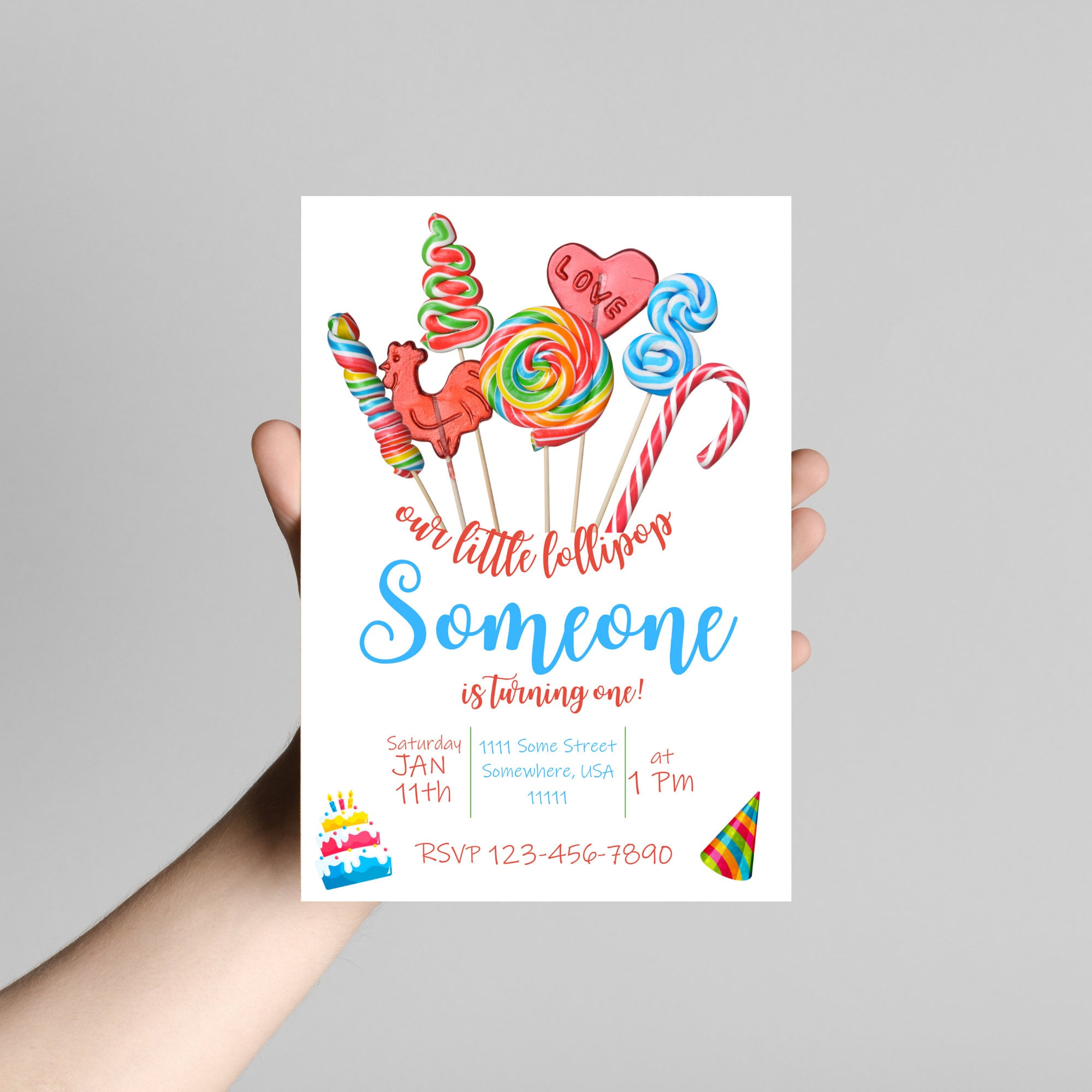 Sweet Candy Lollipop Birthday Invitation Template Our Little Lollipop Candy Birthday First Birthday Party Invite Colorful Candy Party