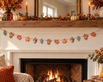 Thanksgiving Icon Banner Friendsgiving Garland Vintage Fall Party Decor Turkey Pumpkin Bunting Banner