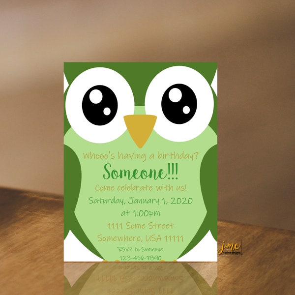 Owl Birthday Invitation, Personalized Birthday Invitation, Who's Having a Birthday, Woodland Owl Birthday, Bird Owl Birthday Party Invite