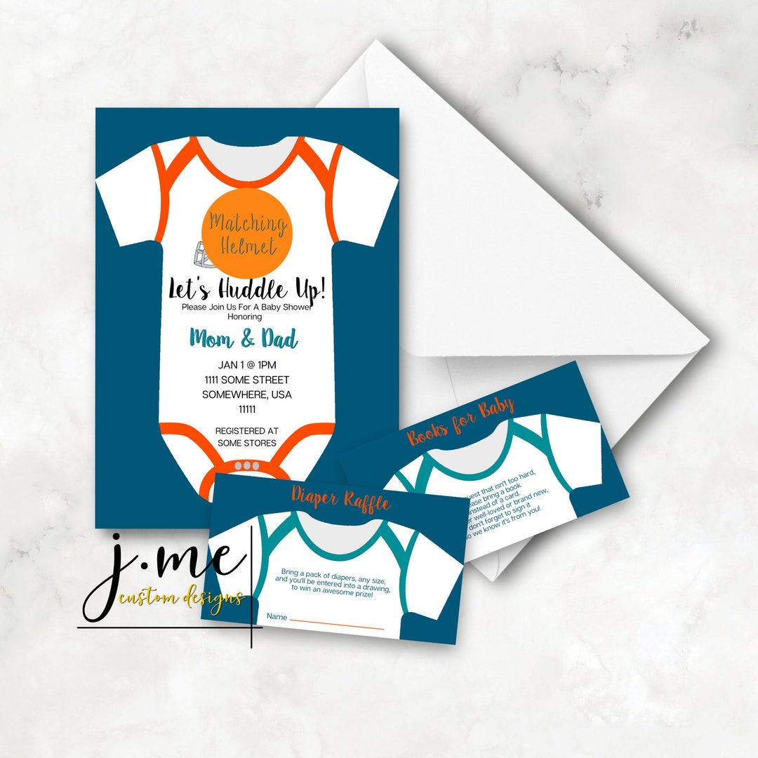 Editable Football Baby Shower Invitation Aqua Orange Blue Football Baby