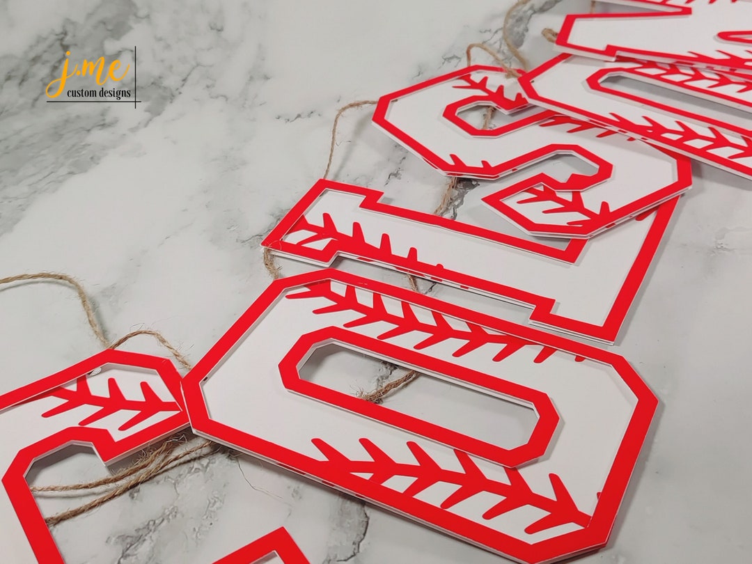 Custom Baseball Name Banner Personalized Party Decor Red Stitch and ...