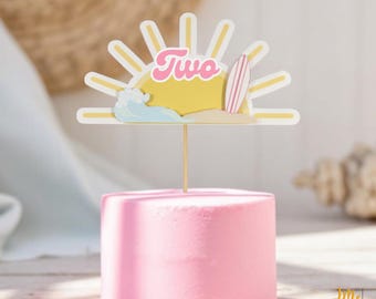 Totally Twobular Cake Topper Surfer Girl Second Birthday Decor Two the Beach Fun in the Sun 2nd Birthday Pink