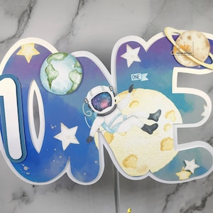 Cake Topper One First Birthday Galaxy Name Cake Topper Party Decor Astronaut Outer Space Birthday Party Moon Planets Stars 1st Birthday
