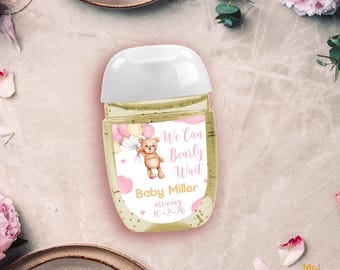 We Can Bearly Wait Baby Shower Favor Stickers Girl Baby Shower Hand Sanitizer Stickers Pink
