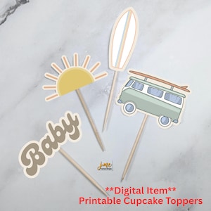 Baby on Board PRINTABLE Cupcake Toppers Surfer Theme Baby Shower Decor Cupcake Topper Ocean Baby Shower Digital Printable Cupcake Toppers