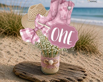 Coastal Cowgirl Centerpiece Set First Rodeo Birthday Beachy Pink Cowgirl Decor Western Party