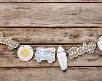 Baby on Board Icon Banner Baby Shower Decor Surfer Icons Neutral Colors Ocean Themed Party