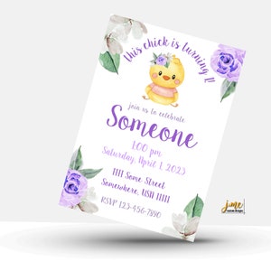 Birthday Chick First Birthday Party Invitation This Chick is Turning One Birthday Little Chick Yellow Baby Chick Birthday Invite Template