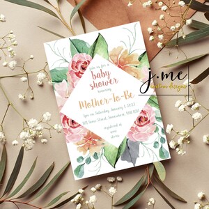 Baby Shower Invitation Floral Pink Shower for Girl Pink Rose Baby Shower Invitation Template for Party Invite for Baby Girl Floral Design