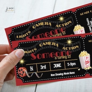 Birthday Party Invitation Template Movie Themed Birthday Party Movie Ticket Lights Camera Action Movie Night Invitation Ticket