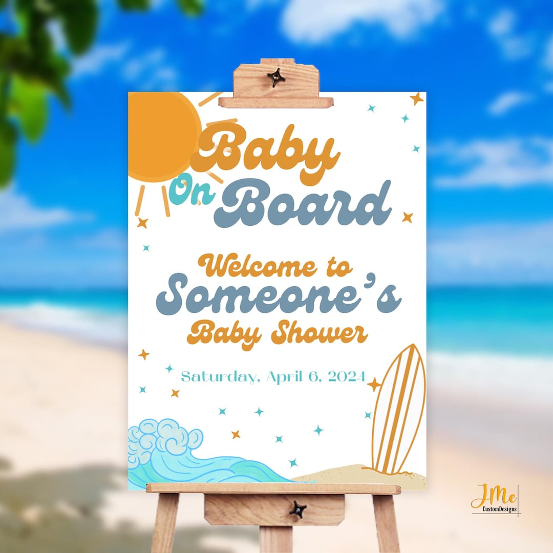 Baby on Board Welcome Sign for Surfer Baby Shower Editable Sign Ocean ...