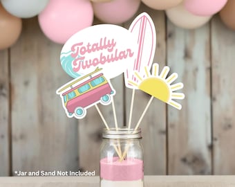 Totally Twobular Centerpiece Sticks Set of 4 Surfer Girl Table Decor Surfer Theme Pink Two the Beach