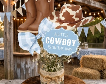 Cowboy on the Way Centerpiece Sticks Rodeo Baby Shower Cowboy Blue Brown Western Party Decor Set of 4 Centerpiece Sticks Coquette Cowboy