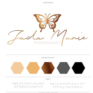 Feminine Logo Design with Butterfly | Minimalist Logo Signature | Copper Gold Logo | Beauty Business Custom Logo | Branding Materials