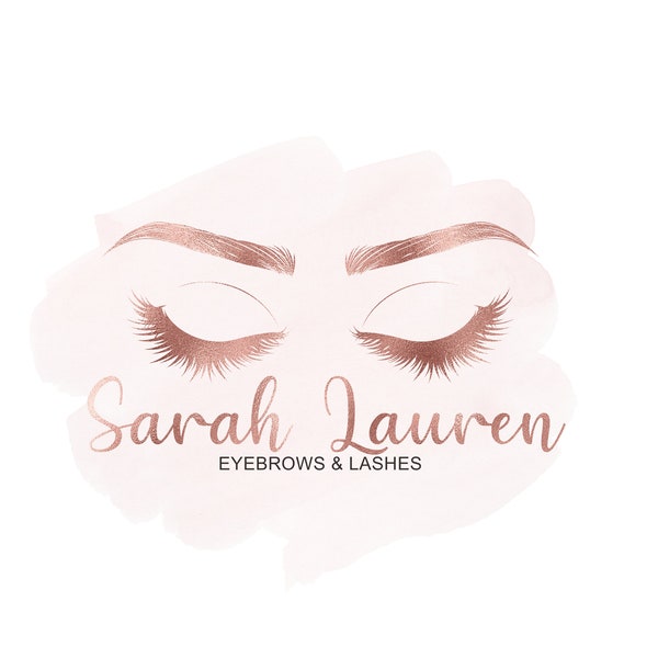 Rose Gold and Blush Eyebrows Microblading Logo | Beauty Business Custom Logo | Custom Icon | Eyelash Extensions Blush Watercolor Background