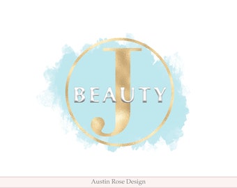 Blue Watermark | Blue and Gold Logo Design | Premade Logo Design | Beauty Logo | Hair Salon | Interior Design | Custom Logo