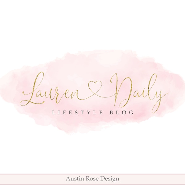 Pink Watercolor Logo | Lifestyle Blog Header | Makeup Artist Logo | Premade Logo Design  | Pink and Gold Logo | Custom Logo