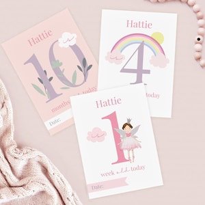 Cartes d'étape personnalisées pour bébé, princesse fée, nom personnalisé, cadeau pour nouveau-né, lot de 24, nouvelle maman, premiers moments, souvenir