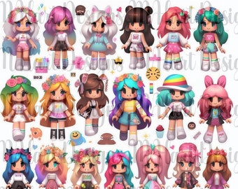 Roblox Girl Avatar Stickers: Printable Gamer Stickers (PDF File)