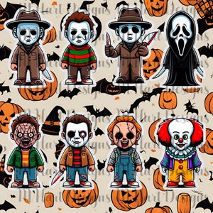 Printable Halloween stickers, horror stickers, scary friends, spooky stickers 6 png sticker sheets including 30 images- Digital stickers,