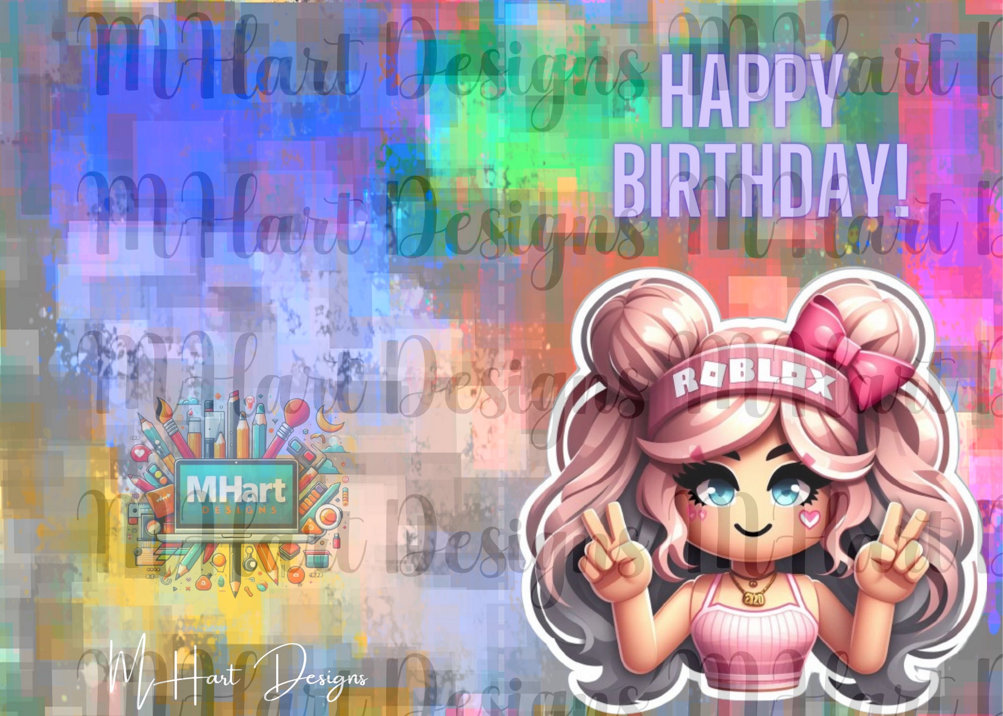 Roblox Birthday Card: Cartoon Girl Printable (Digital Card)