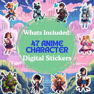 Anime Sticker PNG Pack (47 Stickers), Anime Sticker Set, Anime PNG, Anime SVG, Sticker Design, Cricut , Print Cut Stickers