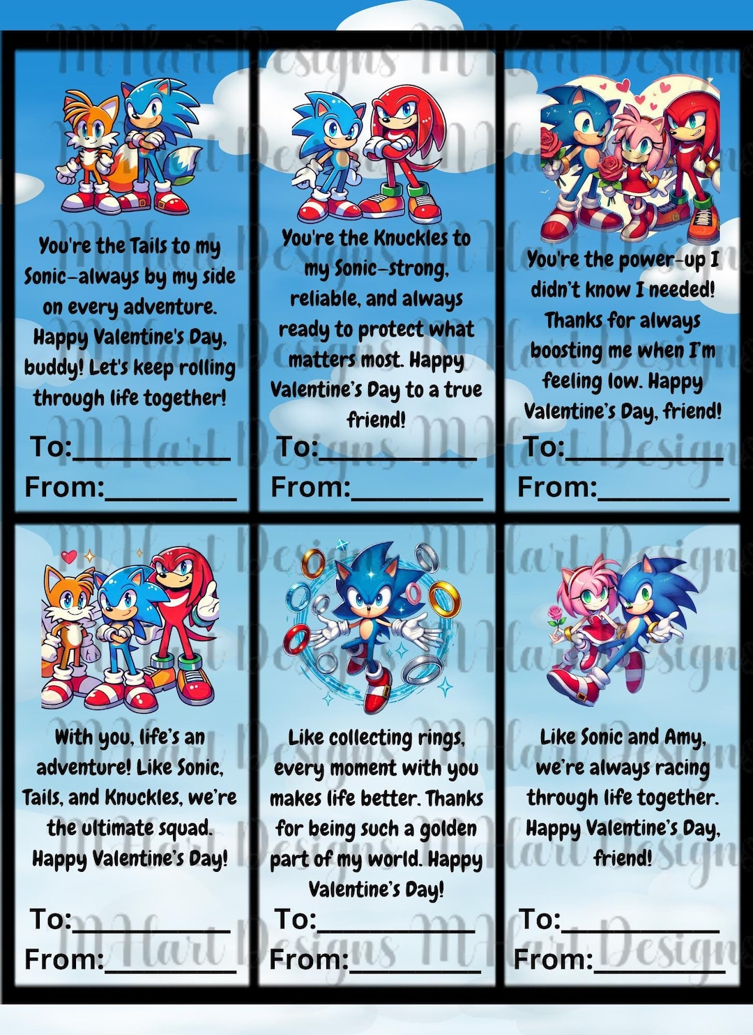 Sonic Valentine Cards Printable Instant Download Kids Valentines School ...