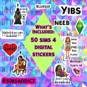 Sims 4 Stickers: Digital Gamer Scrapbook Set (PNG, PDF Downloadable Files)