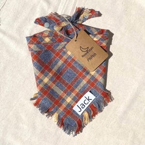 Dog Bandana • Plaid Dog Bandana • Gray Flannel Dog Neckwear • Frayed Edge Dog Bandana • Personalized Pet Bandana • Holiday Dog Bandana