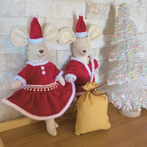 Handmade Christmas Mouse Doll: Mr & Mrs Claus Miniature Stuffed Animal