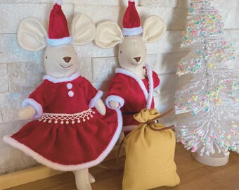 Christmas Mouse Stuffed Animal • Santa Mouse Doll • Mouse Familly Doll • Mr & Mrs Claus Mouse Doll • Miniature Doll • Mouse Stuffed Doll