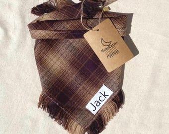 Dog Bandana Brown Dog Neckwear Mocha Mousse Brown Tan Plaid Dog Bandana Frayed Dog Bandana Personalized Pet Bandana Snap Dog Bandana Plaid